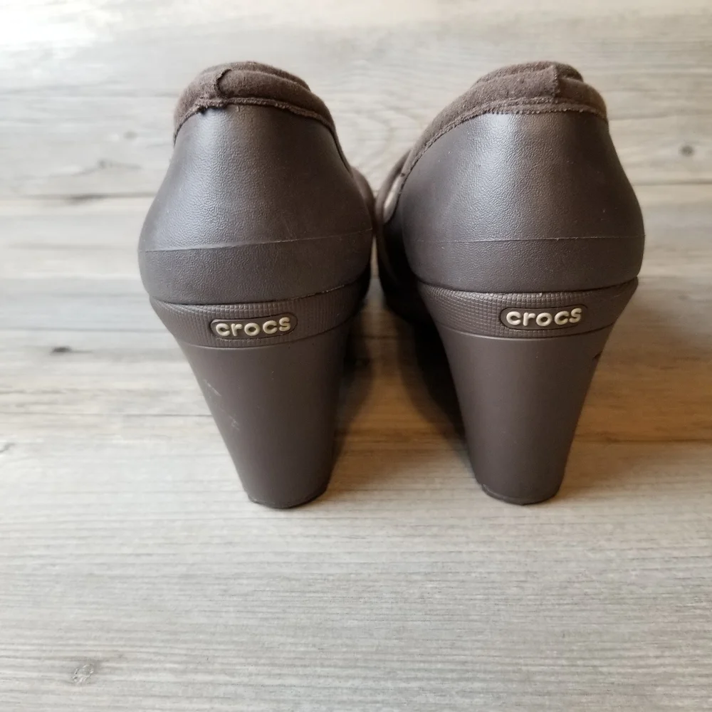 Crocs Brown Casey Mary Jane Semi Wedge Heel Shoes